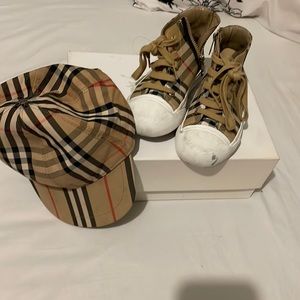 Burberry hi top sneakers and baseball cap